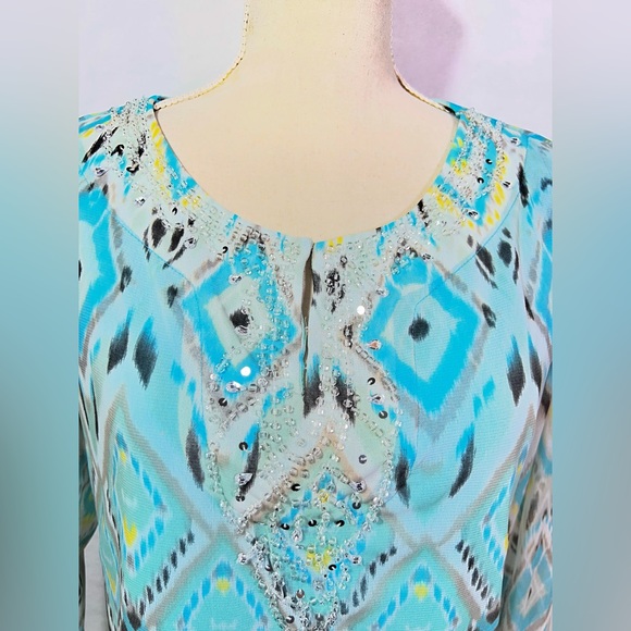 INC International Concepts Multicolor Top Size L Tunic with Beaded Neckline - Picture 6 of 6